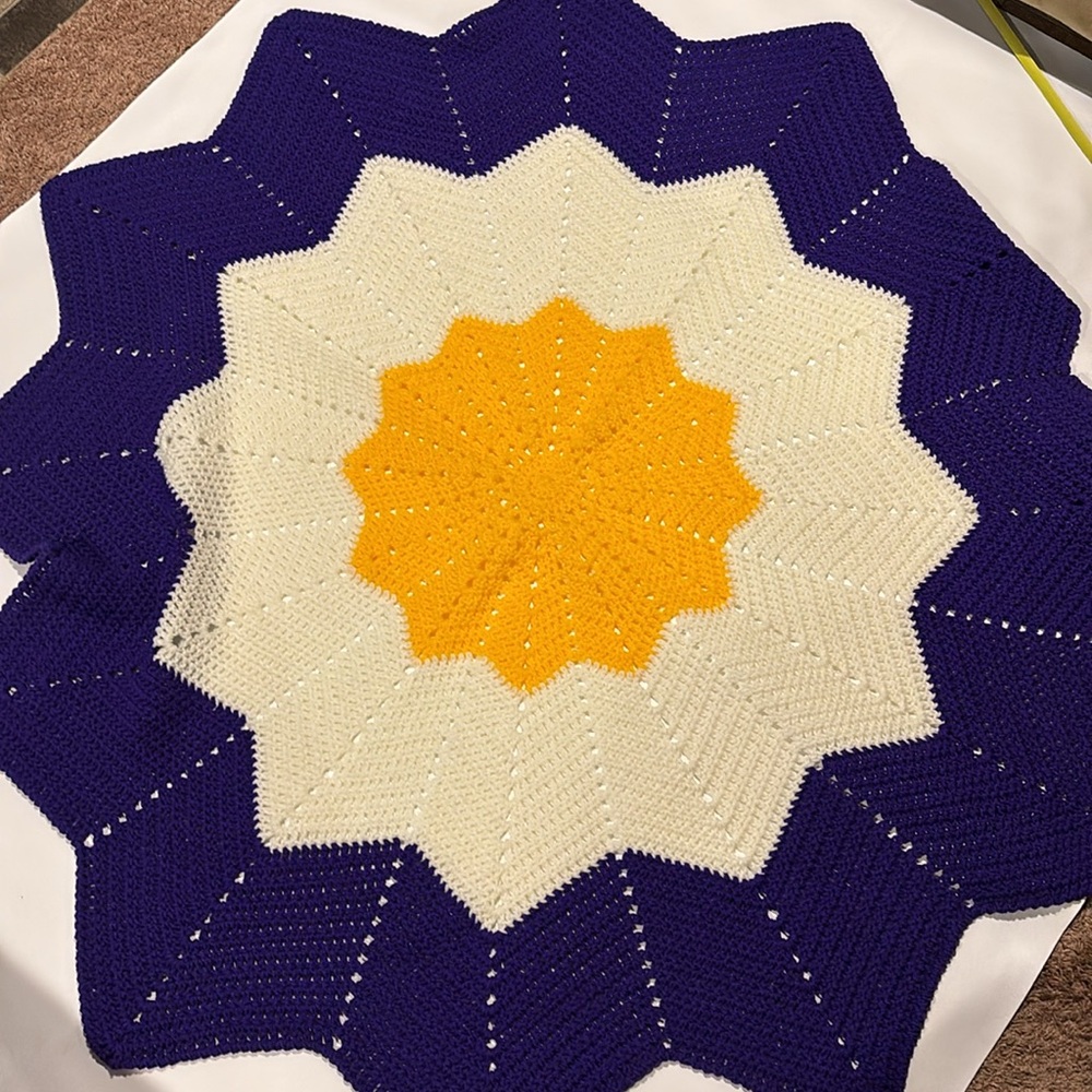 Handmade Crochet Flower Shape Throw Blanket Sofa Blanket Purple Yellow White